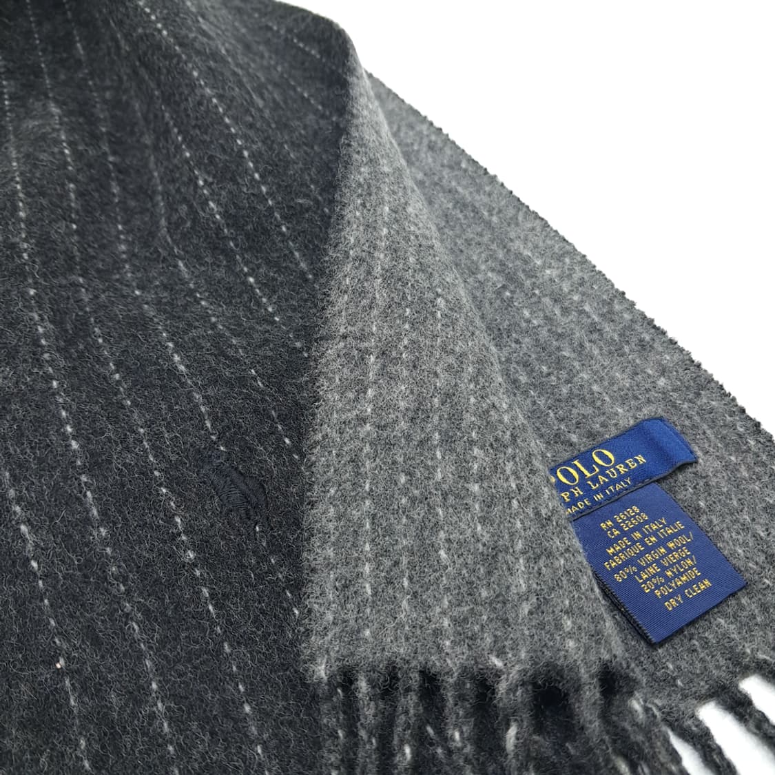 MX251 폴로 랄프로렌 그레이 스트라이프 양면 버진울 목도리 머플러 상품이미지5