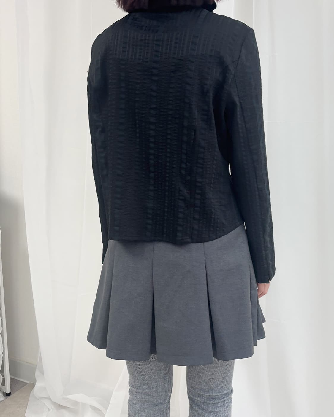 odessa 프릴 칼라 프론트 셔링 긱 블랙 셔츠 상품이미지10