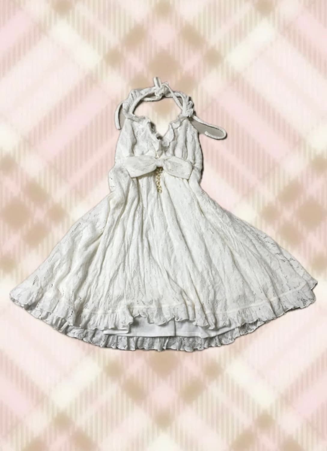 트랄라라 화이트 진주 리본 홀터 원피스 라떼 히메 갸루 러블리 리즈리사 상품이미지1