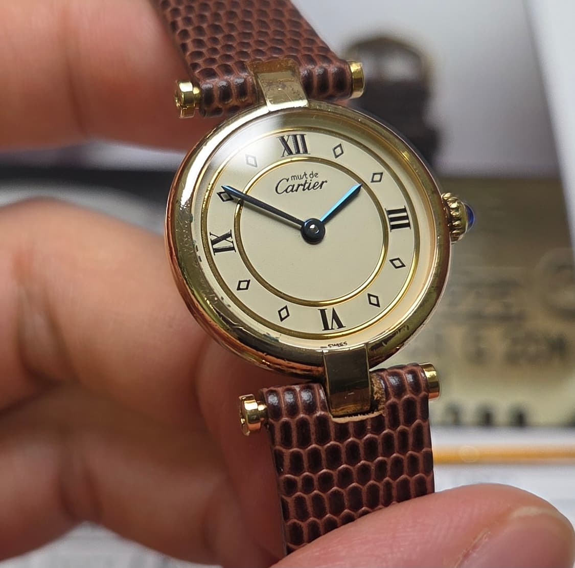 빈티지 까르띠에 머스트드 방돔 희귀 요구르트판 블루핸즈 여성용 (감정서  상품이미지4