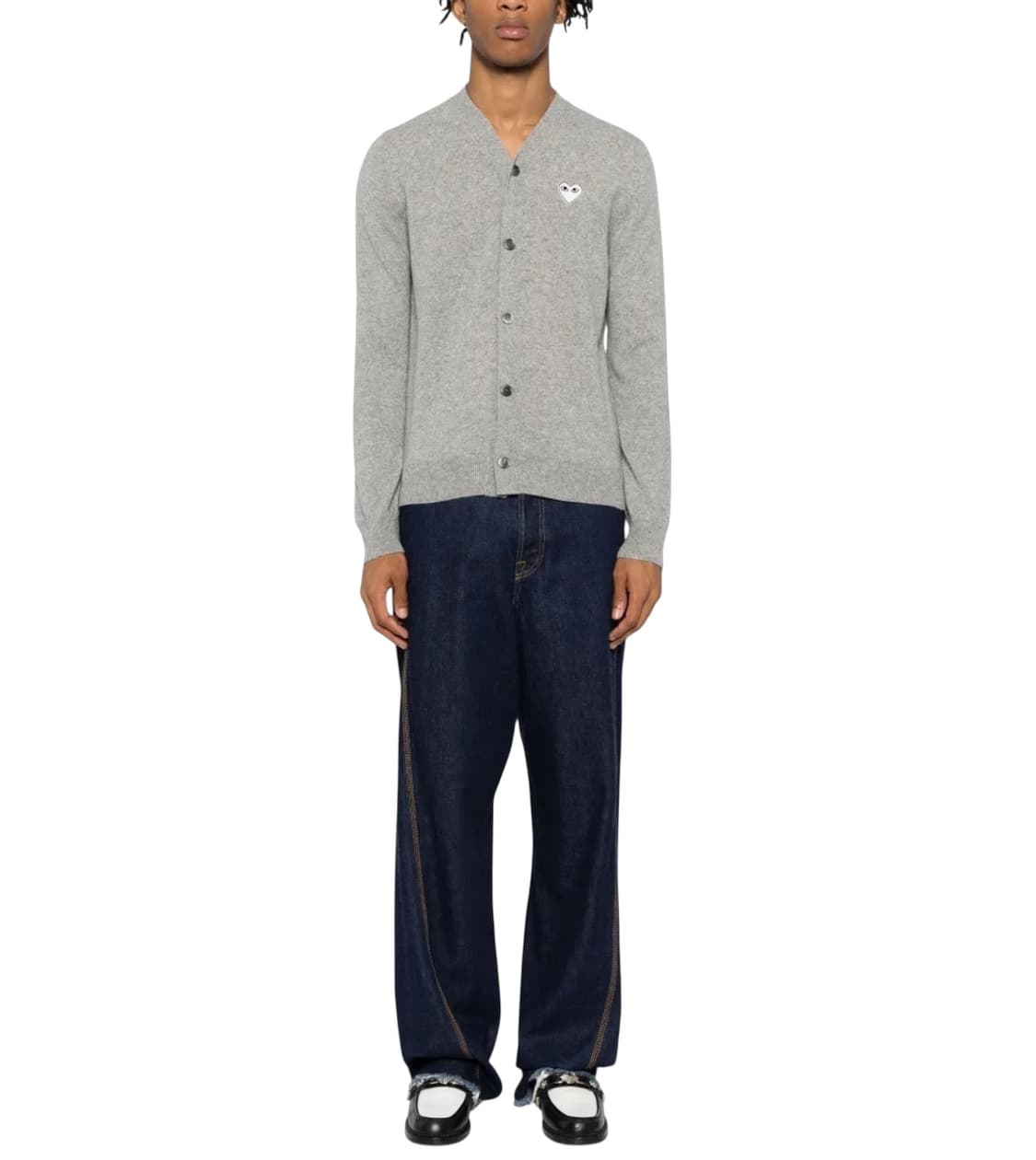 새상품급 꼼데가르송 화이트로고 그레이 가디건 상품이미지4