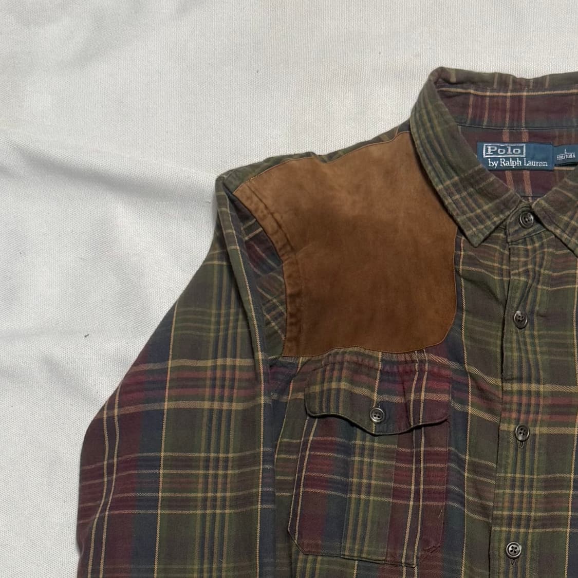 L 폴로랄프로렌 스웨이드 패치 체크 헌팅 셔츠 상품이미지1