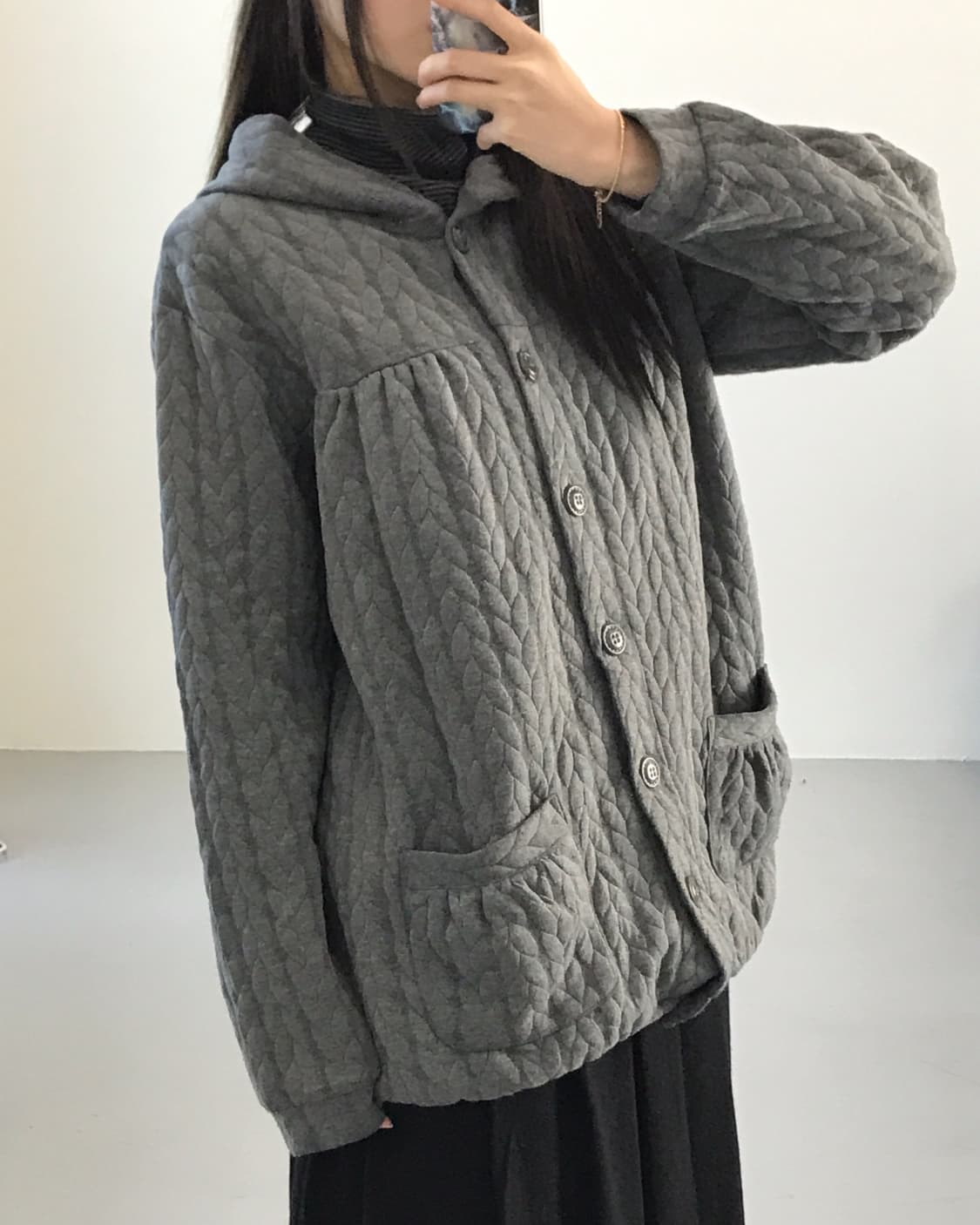 Jpn gray twisted hooded cardigan 상품이미지3