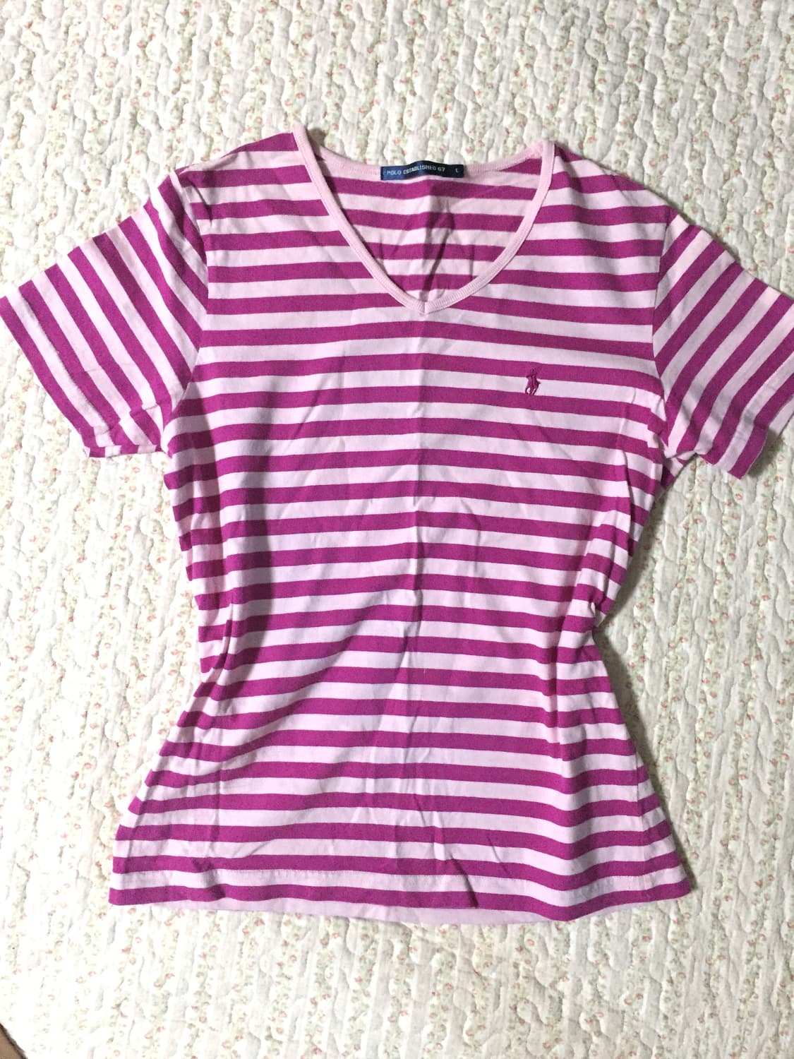Polo pink stripe short sleeve 상품이미지1