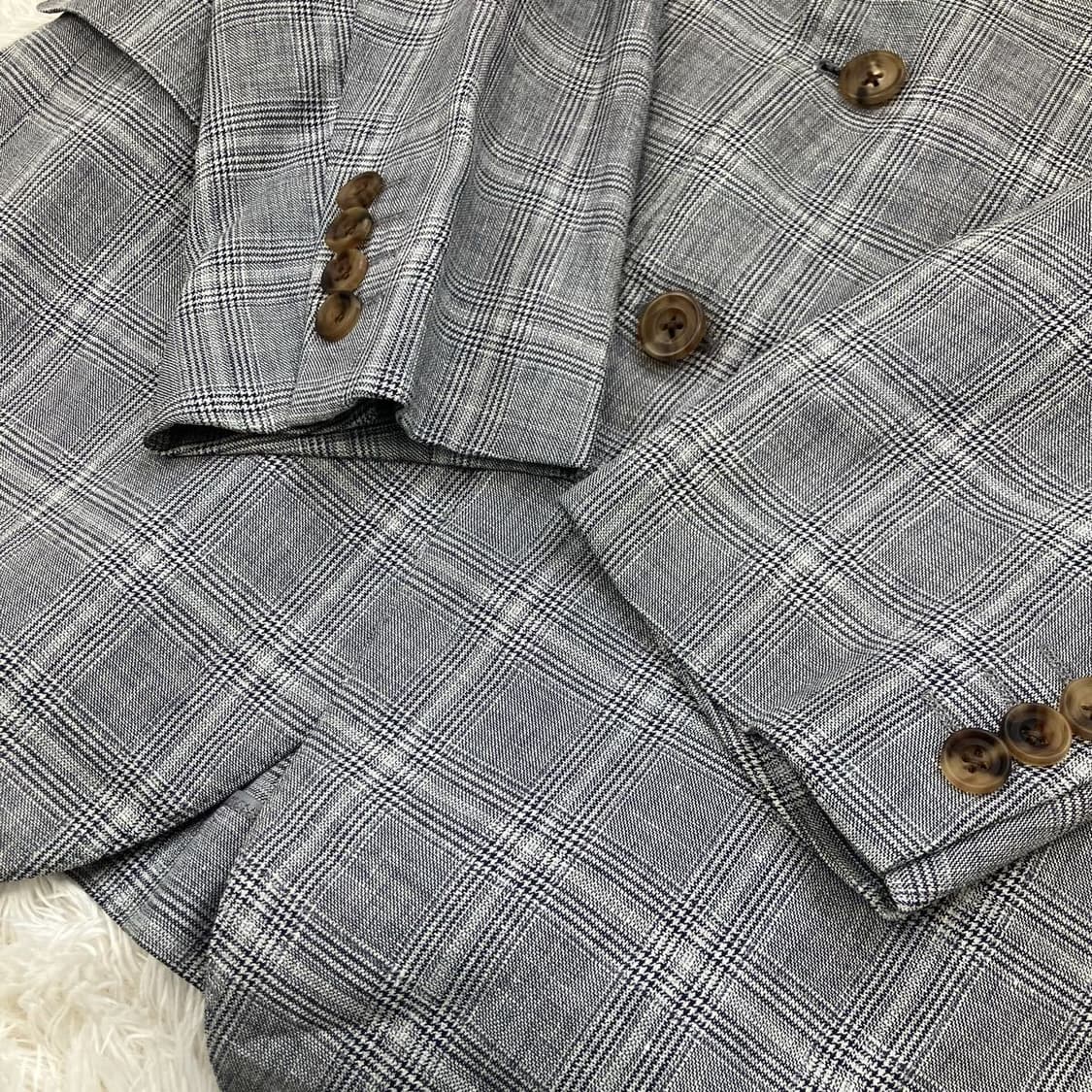 [택포] 아쿠아스큐텀 울 실크 린넨 체크 패턴 남성 자켓 상품이미지5