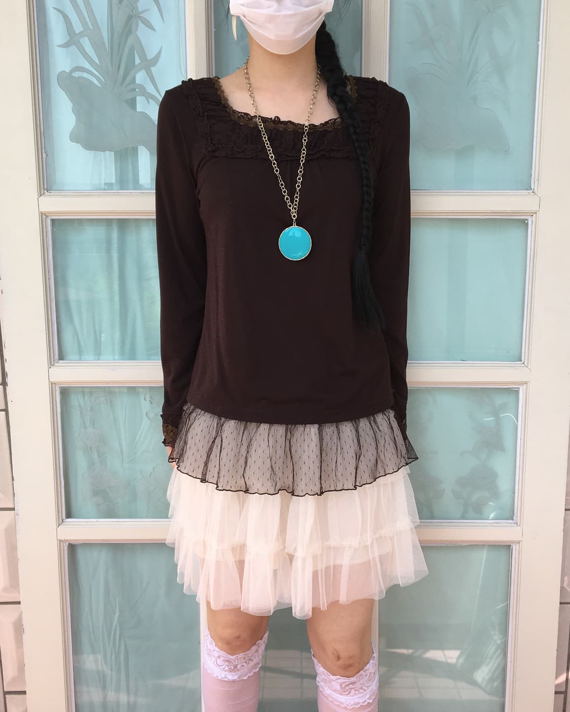 Axes femme lace trimming sleeve 상품이미지7