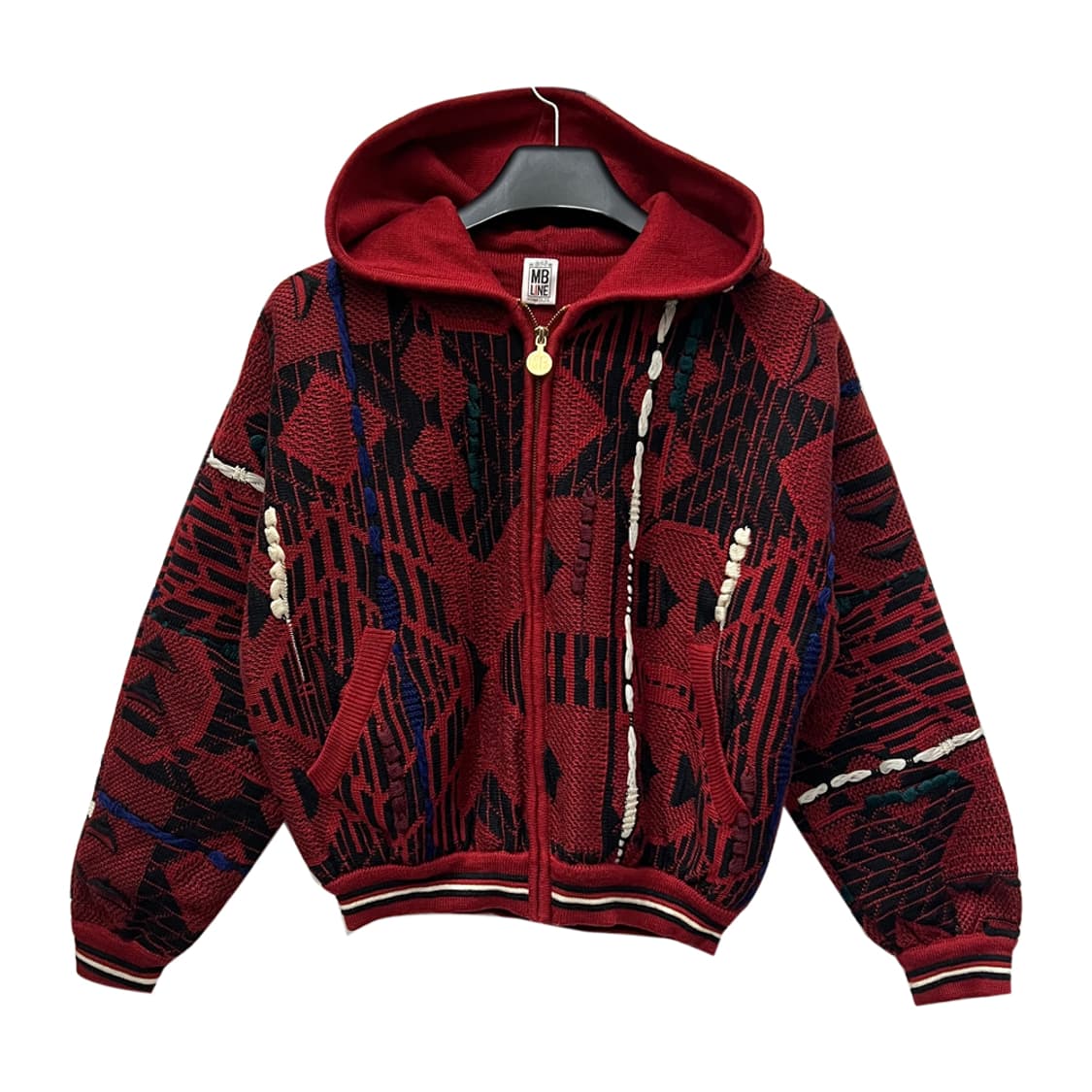 90s MB LINE 에스닉 케이블 니트 후드 집업 95 상품이미지1