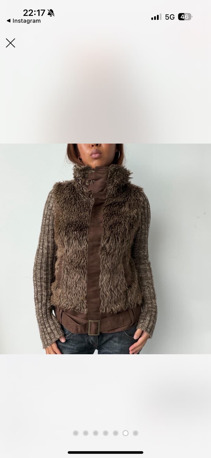 Vintage brown faux fur knit high neck  상품이미지5