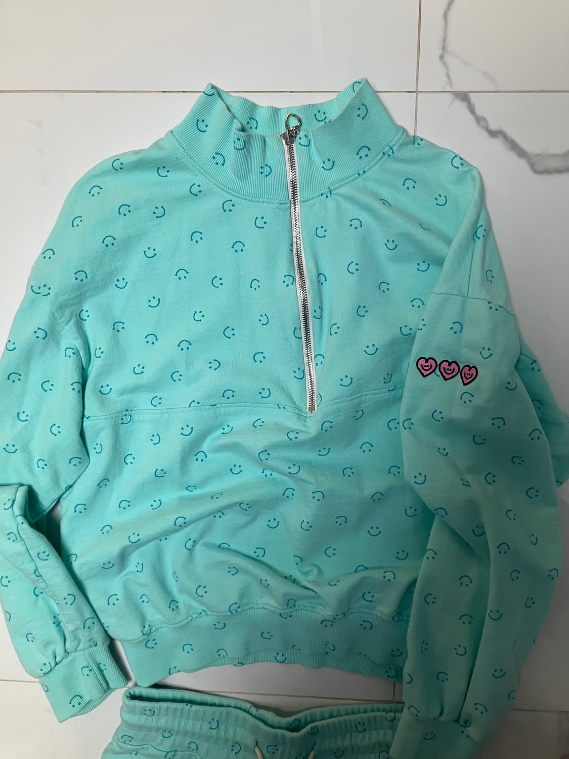 민지에나 스마일 민트 하프 집업 여름용 스웻셔츠 셋업 상의 상품이미지4