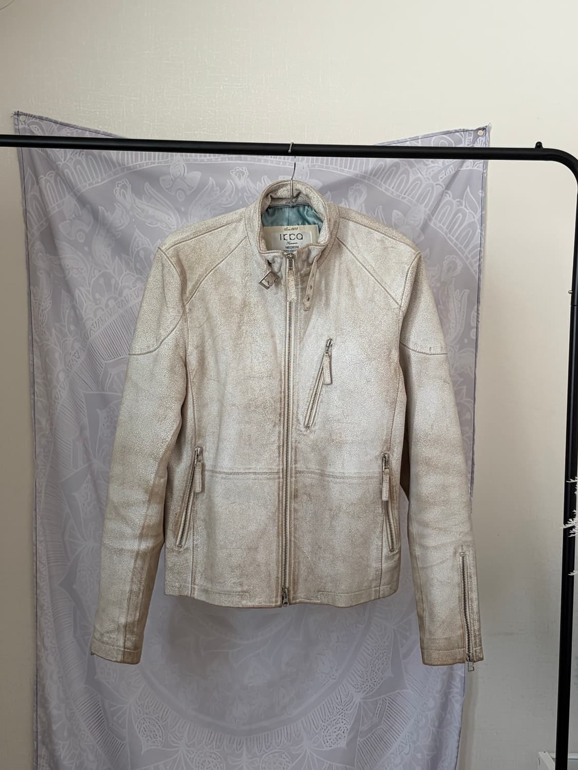 Vintage White Leather Moto Jacket  상품이미지3