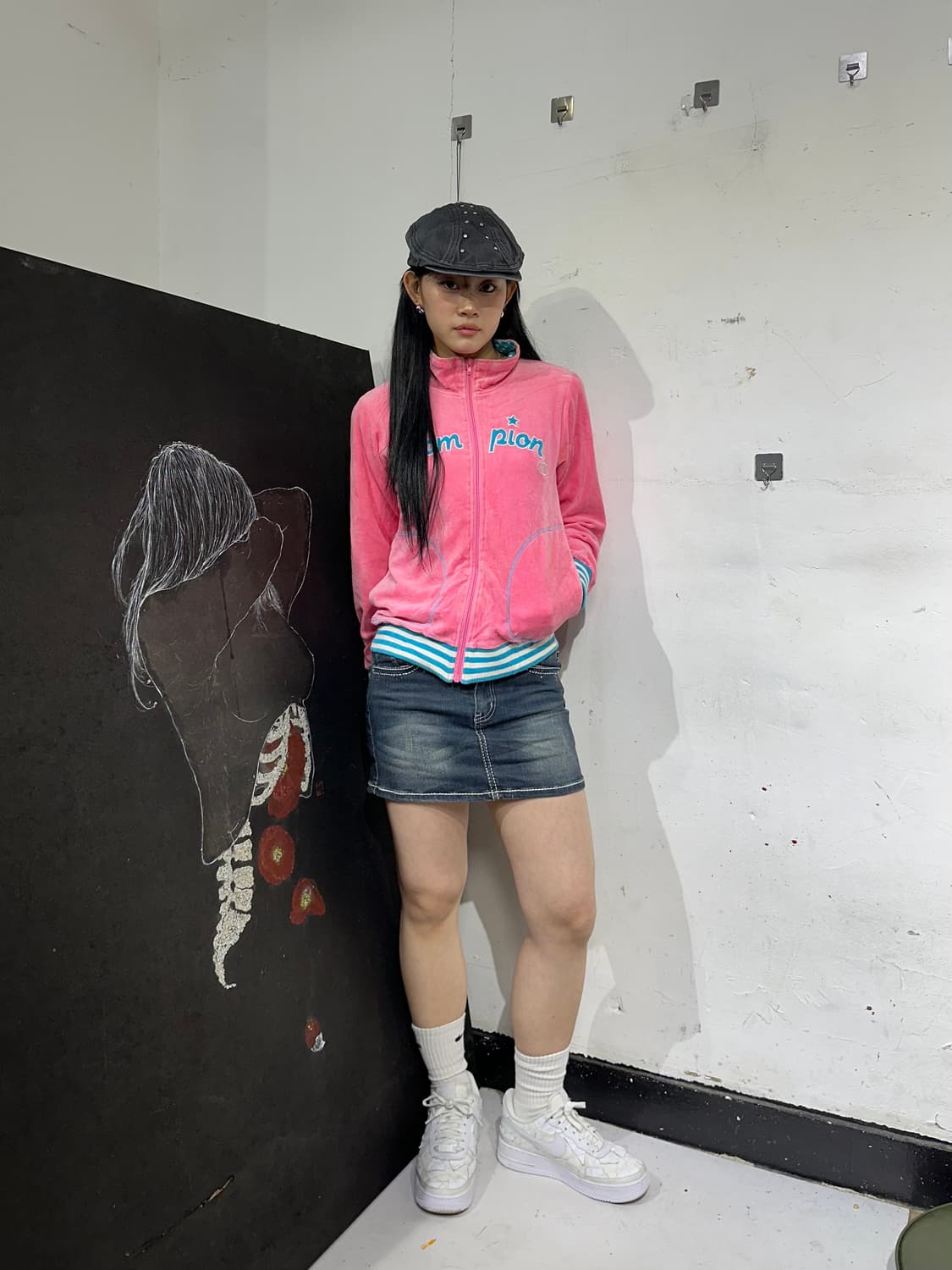 챔피온 y2k 벨벳 태리 크롭 져지 상품이미지1