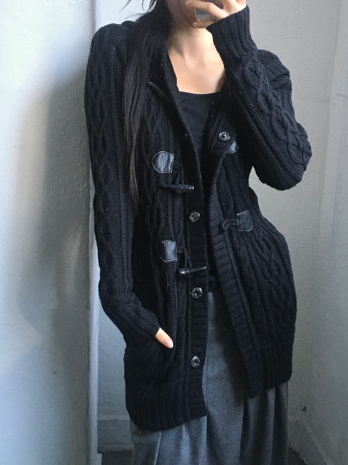 Burberry 버버리 블루라벨 블랙컬러 케이블 더플 후드 가디건 상품이미지1