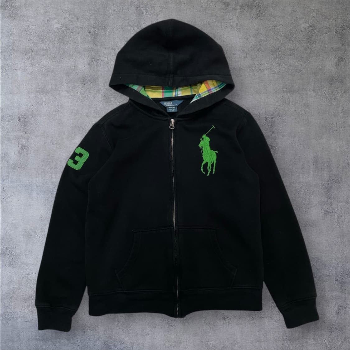 폴로 랄프로렌 블랙 빅포니 체크 후드집업 M(10-12) 상품이미지1