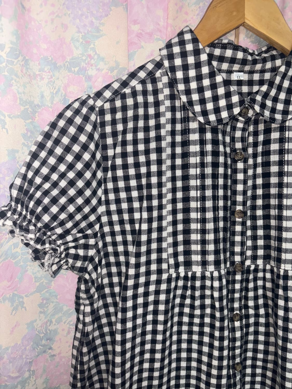 블랙 체크 둥근카라 블라우스 상품이미지7