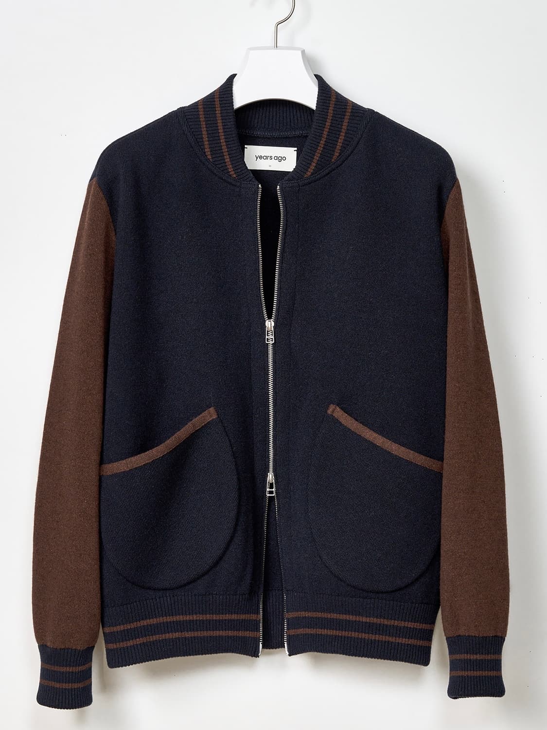 이얼즈어고 메리노 울 니트 바시티 자켓 네이비 M 사이즈 상품이미지1