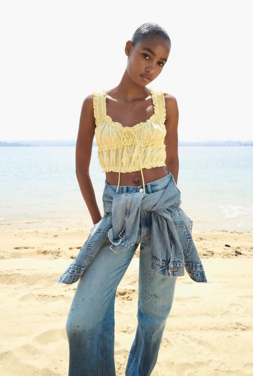 ZARA 자라 깅엄 체크 탑, 깅엄 체크 크롭 탑, 자라 체크 나시 상품이미지6