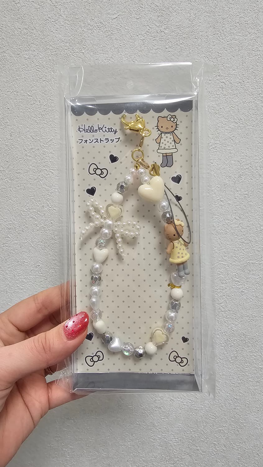 일본정품 롱다리 헬로키티 비즈 키링 태닝 회색 상품이미지1