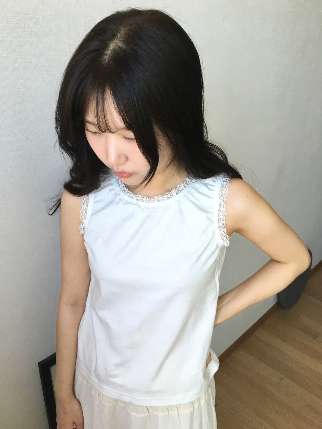 빈티지 레이스 스판 슬리브리스 화이트 상품이미지7