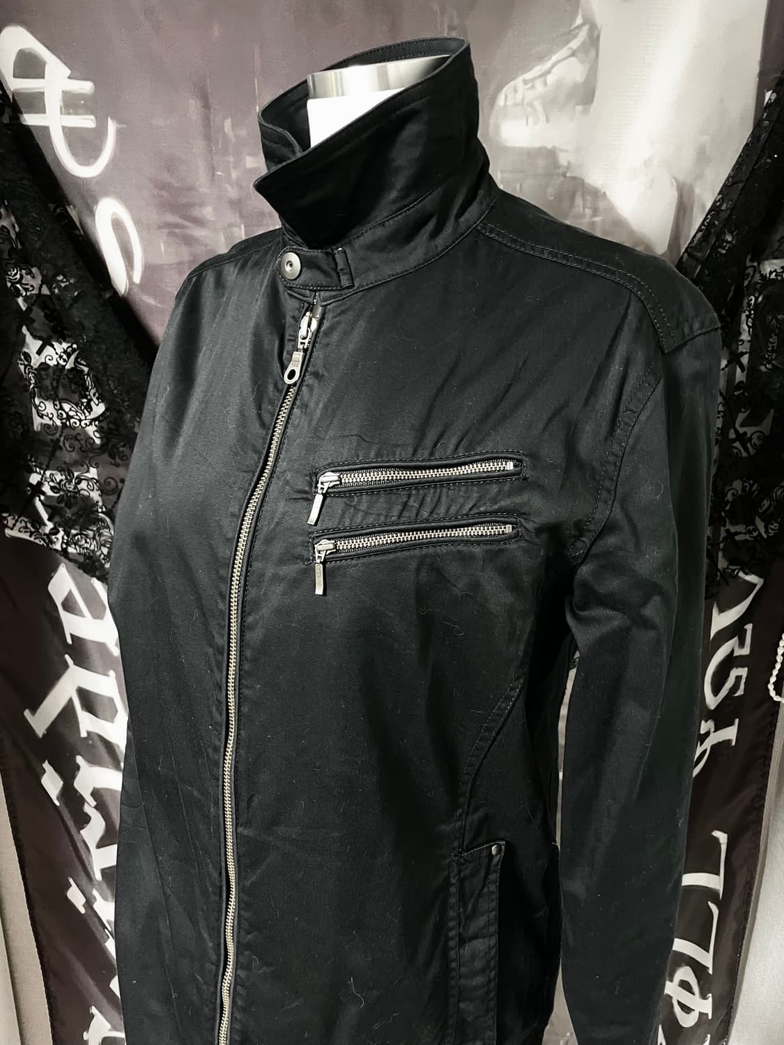 하이넥 사선 투지퍼 디테일 코튼집업 라이더락시크유니섹스ekam 00s 상품이미지1