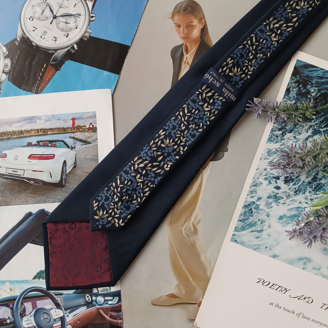 밀라숀 실크 네이비 플라워 패턴 넥타이 8.7cm A+등급 A19124
 상품이미지4