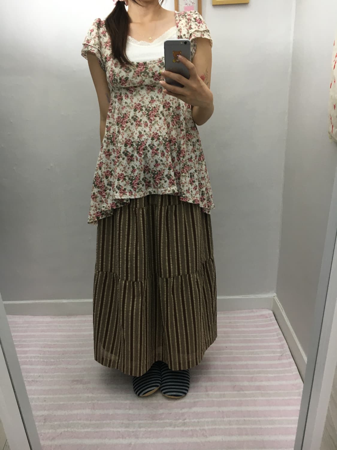 브라운 스트라이프 스커트 상품이미지2