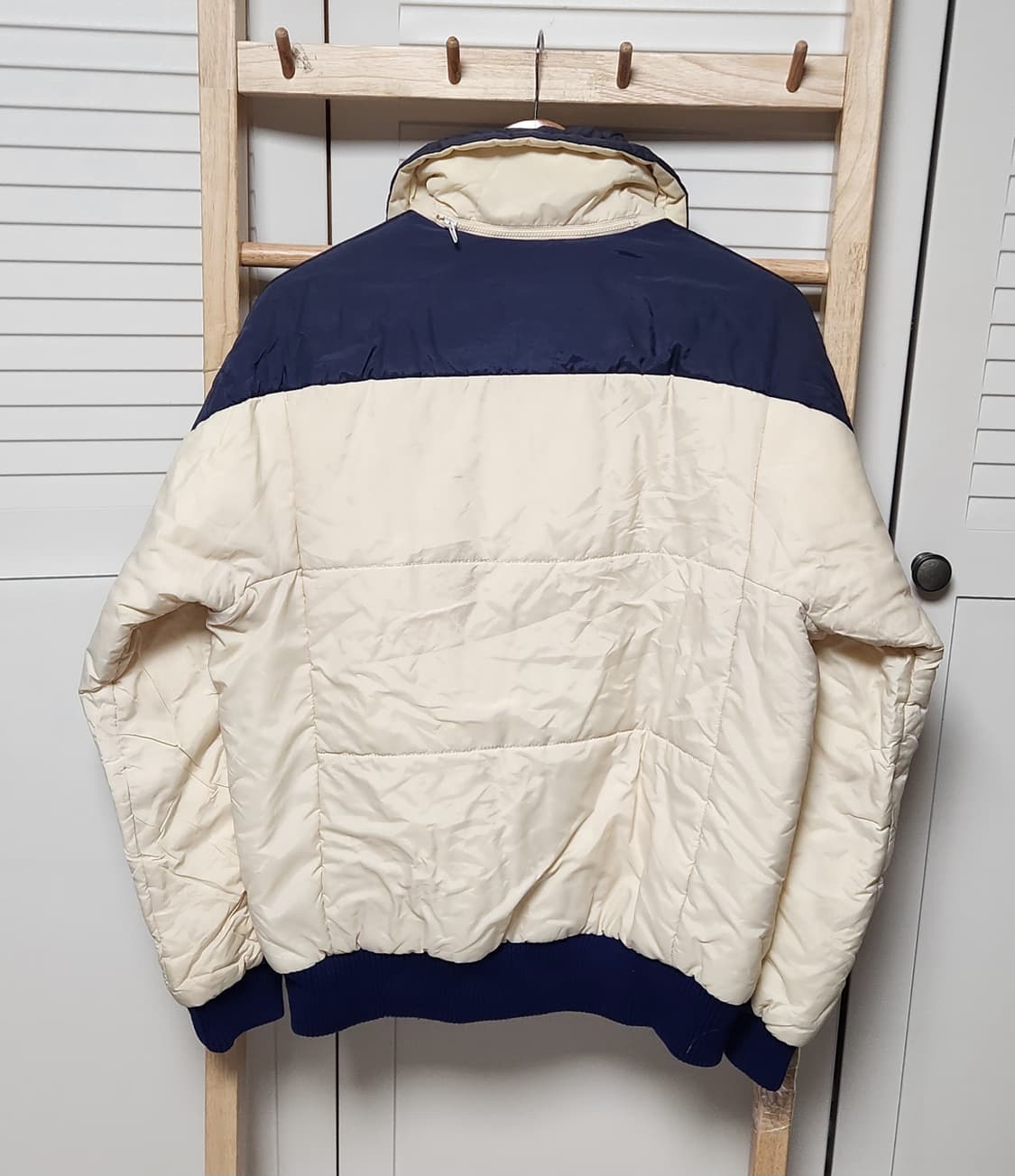 L 아디다스 삼선 80s 서독 경량 점퍼 자켓 아이보리x네이비 상품이미지4