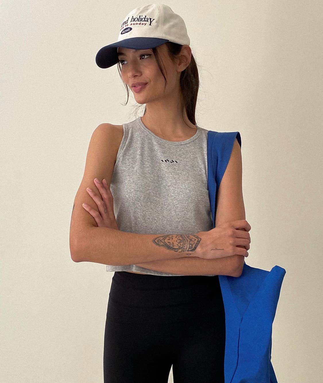 인지액티브 리브드 크롭 티 (그레이) 상품이미지1