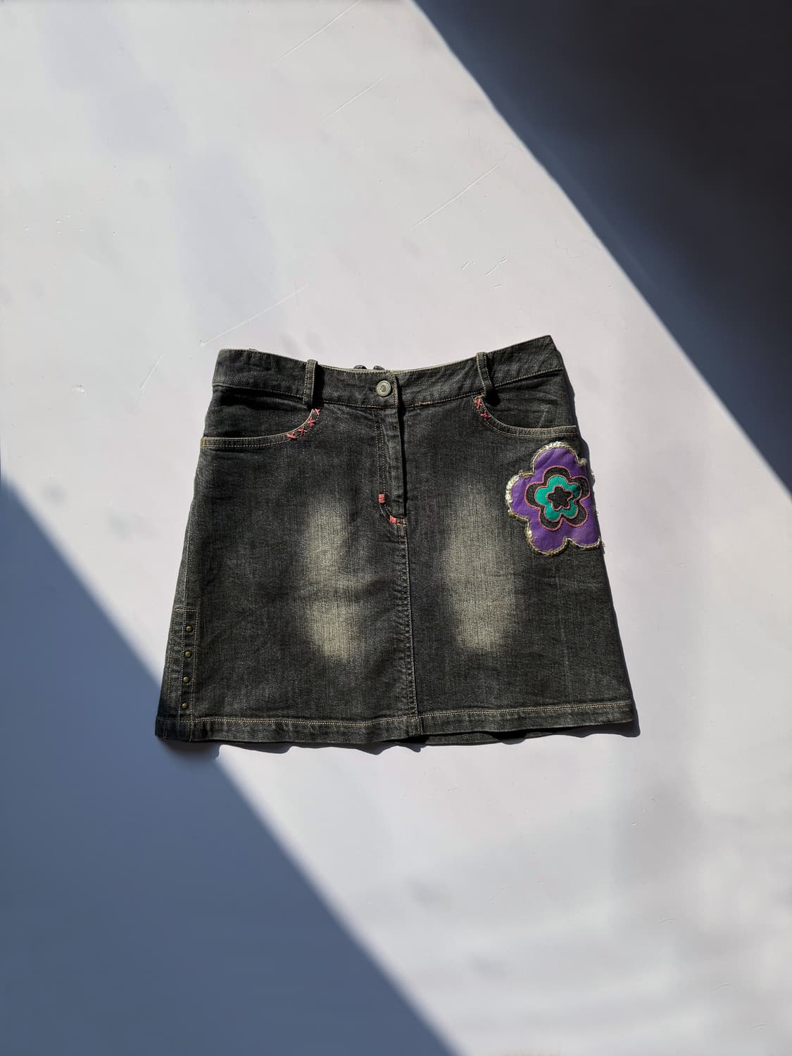  Floral Bead Cinch Back Denim Skirt 0335 상품이미지1