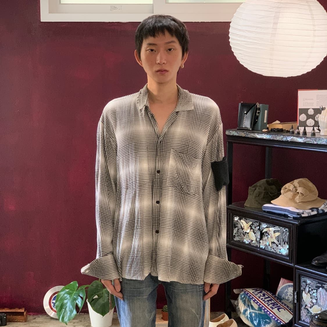 SUNSEA (선씨) 데미지 체크 셔츠 상품이미지1