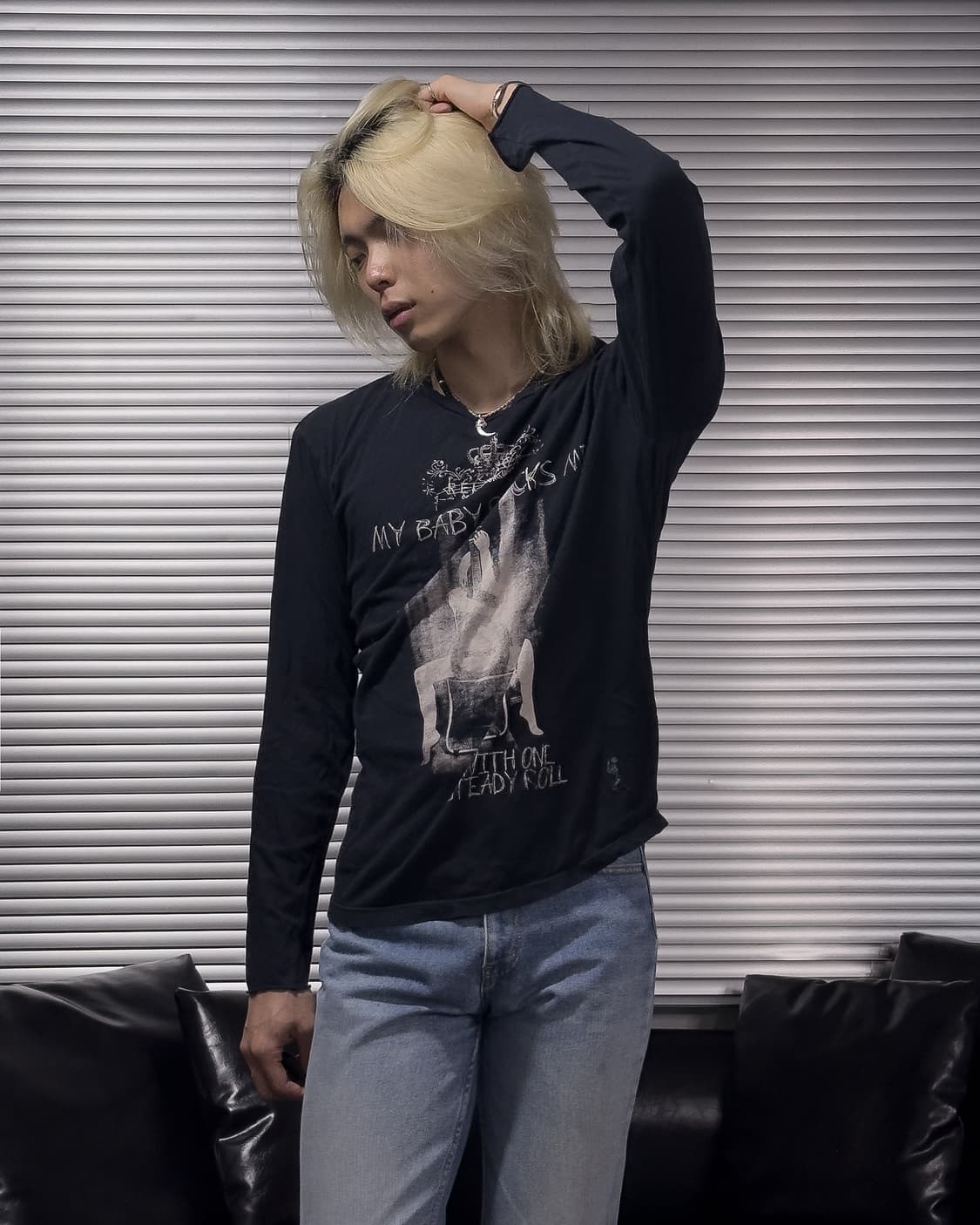 {UNKNOWN} Rock Graphic Cross Stitch L/S  상품이미지1
