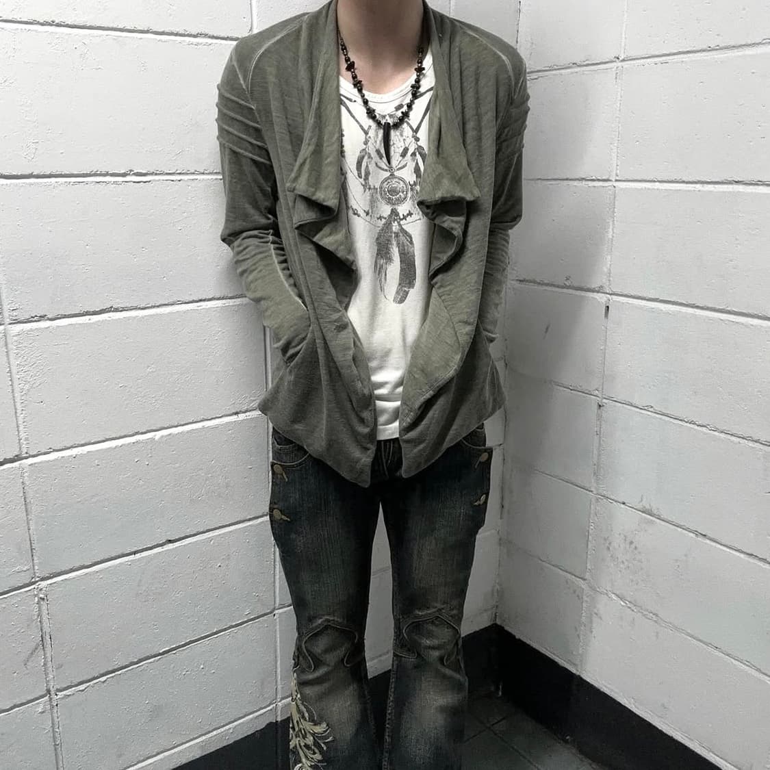 Olive Draped Waterfall Cardigan  상품이미지2