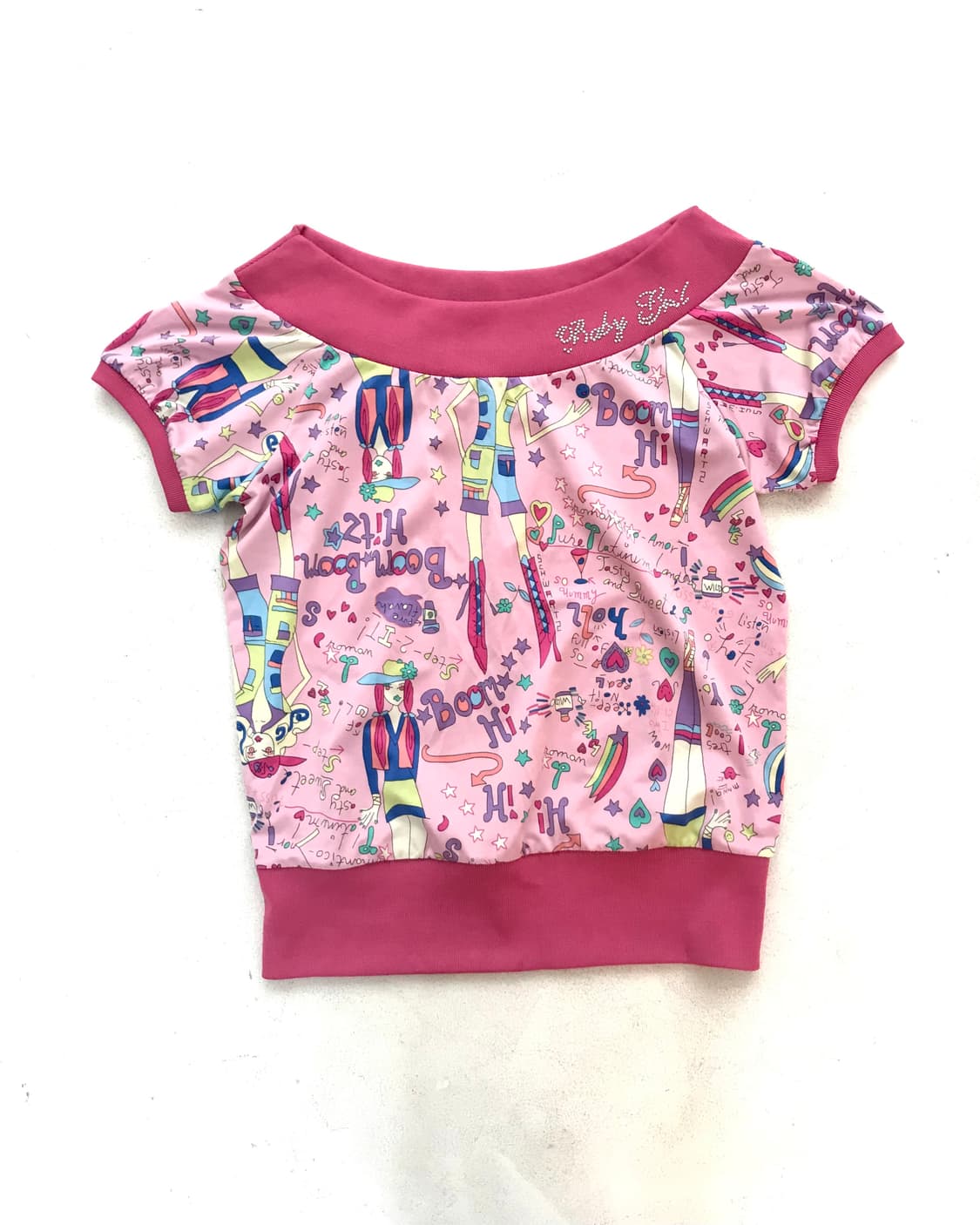 Pink kitsch drawing off-shoulder t-shirt 상품이미지1