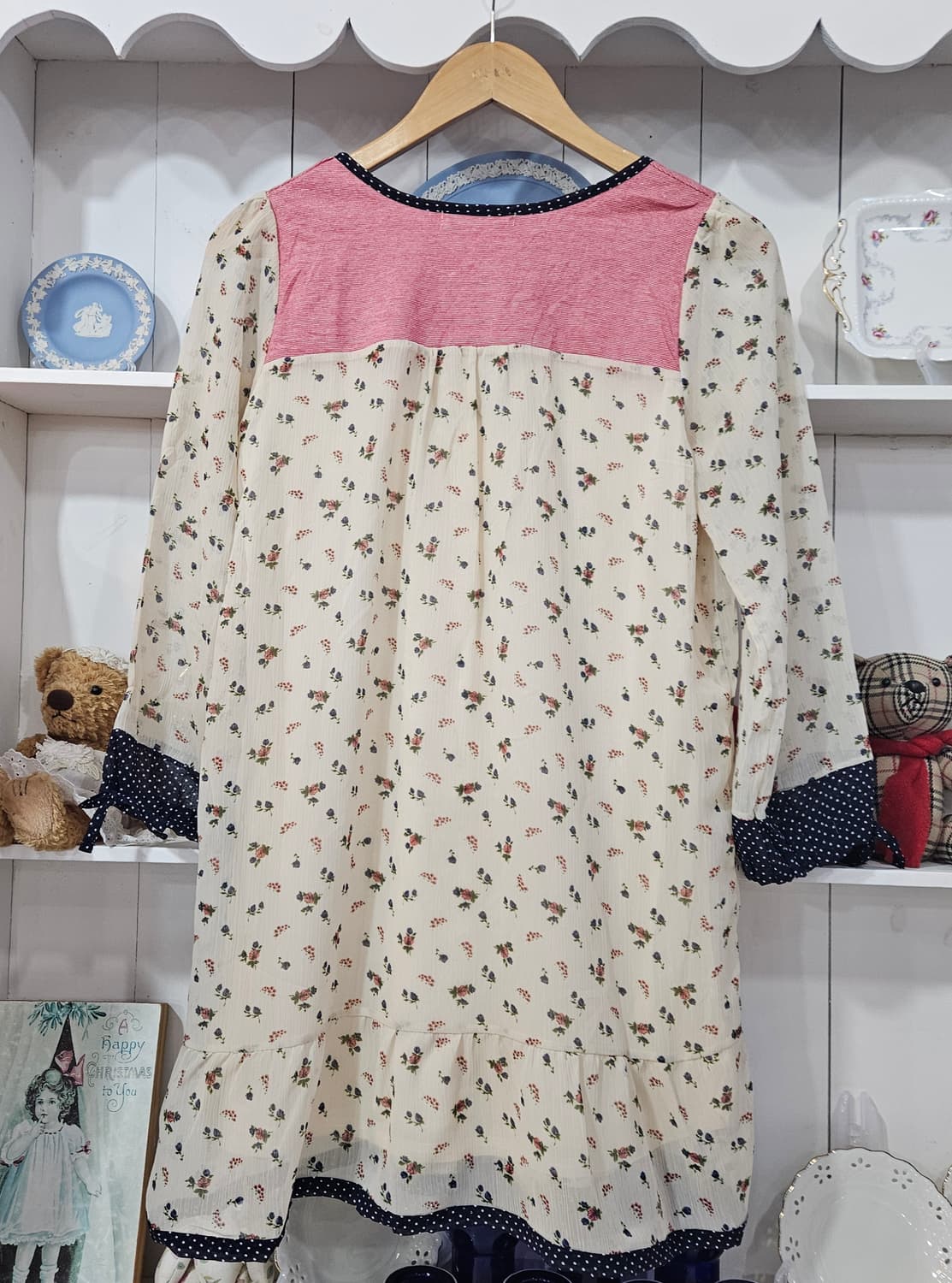 플라워 배색 리본 원피스 상품이미지4