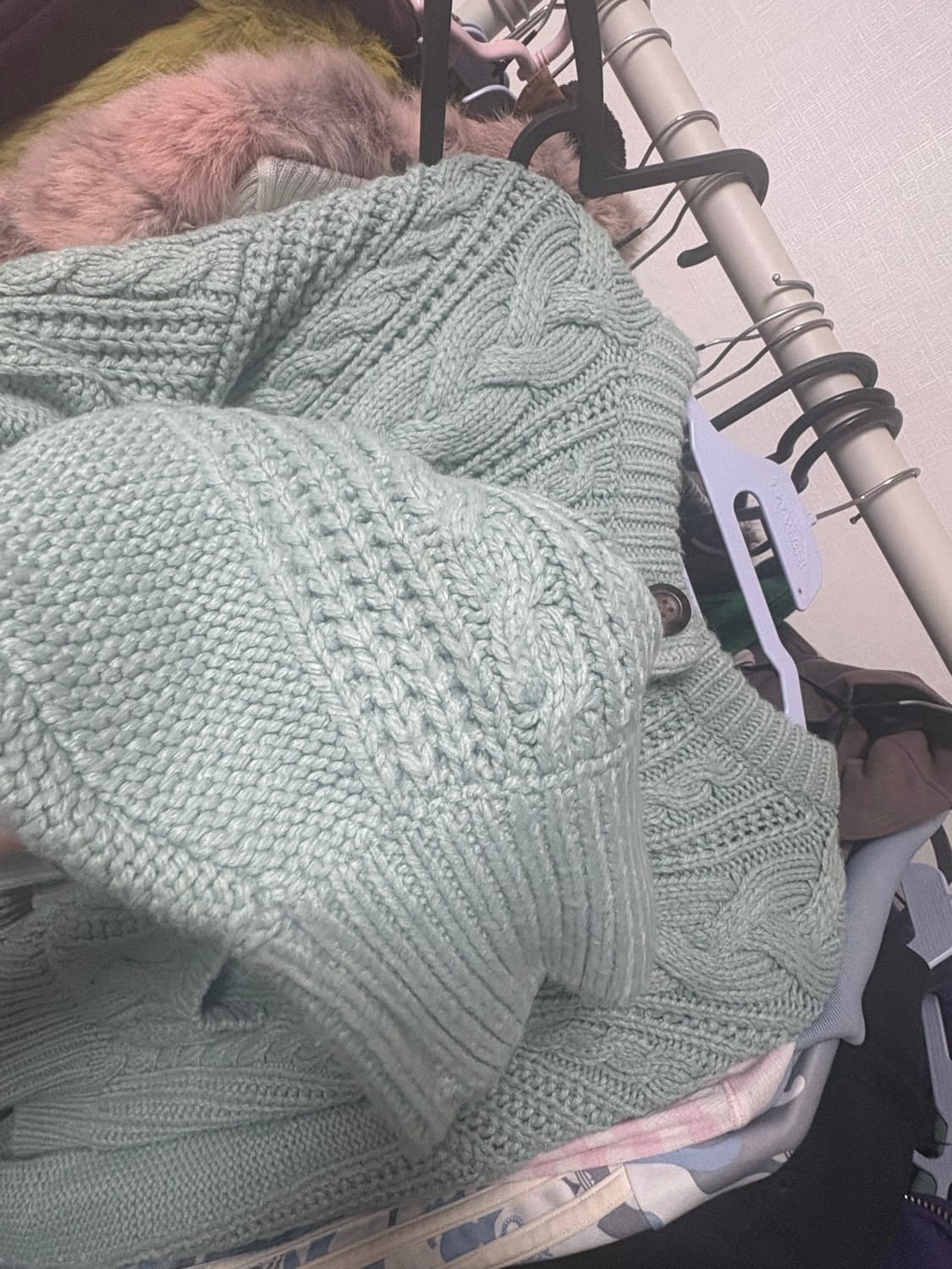 모리걸🍃🫧) 빈티지 아오이유우 민트 꽈배기 니트 가디건 상품이미지4