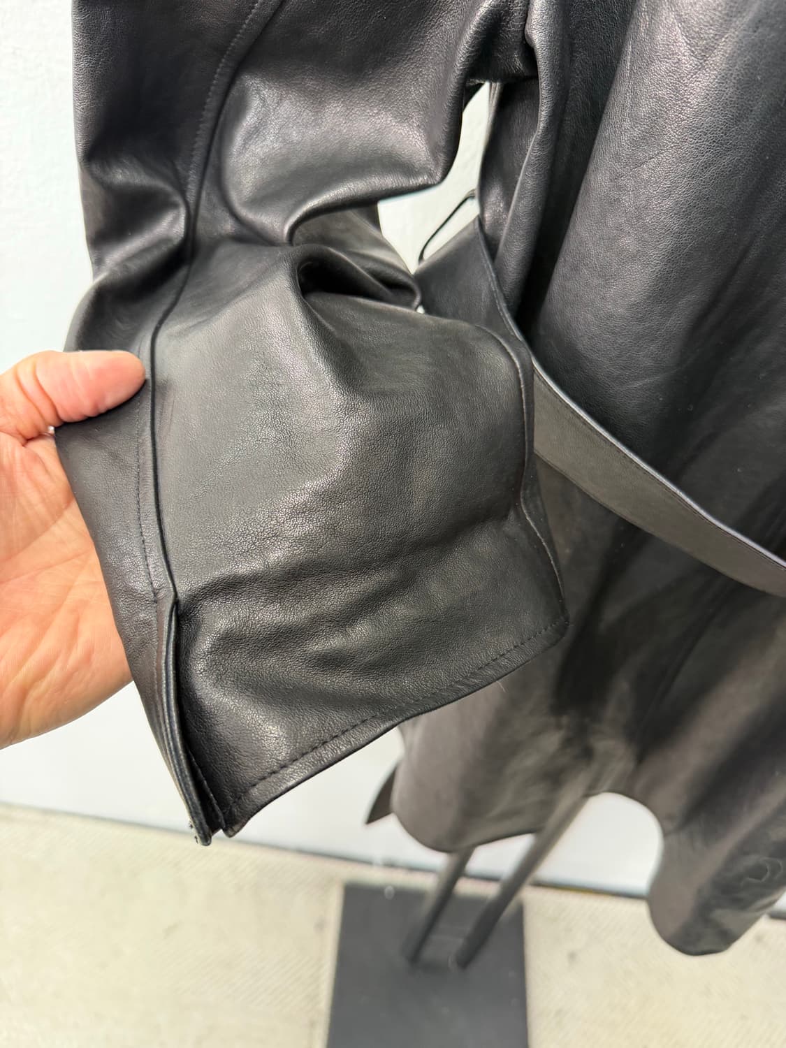 정품) LANVIN 랑방 한섬 천연 가죽 레더 트렌치 코트 자켓 82 상품이미지5