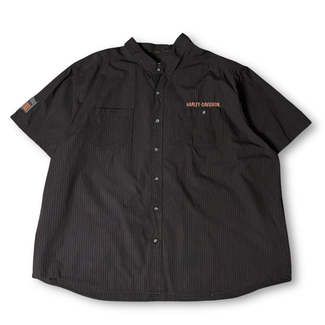 할리데이비슨 블랙 투포켓 오렌지 자수 스트라이프 반팔 셔츠 5XL 상품이미지1