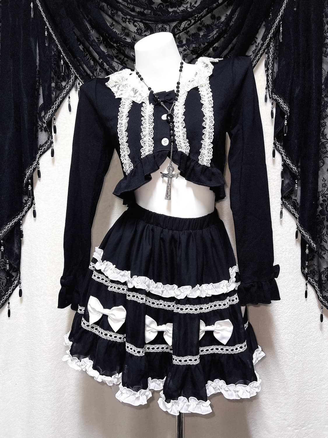 디어리 로맨틱고딕 엔젤릭 고스로리 로걀 갸루 리본 프릴 큐롯스커트 핀터 상품이미지3