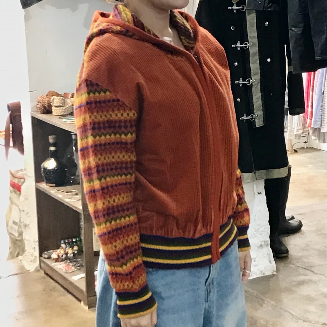 일본 빈티지 딥 오렌지 코듀로이 후드집업 여성 55 66 상품이미지6
