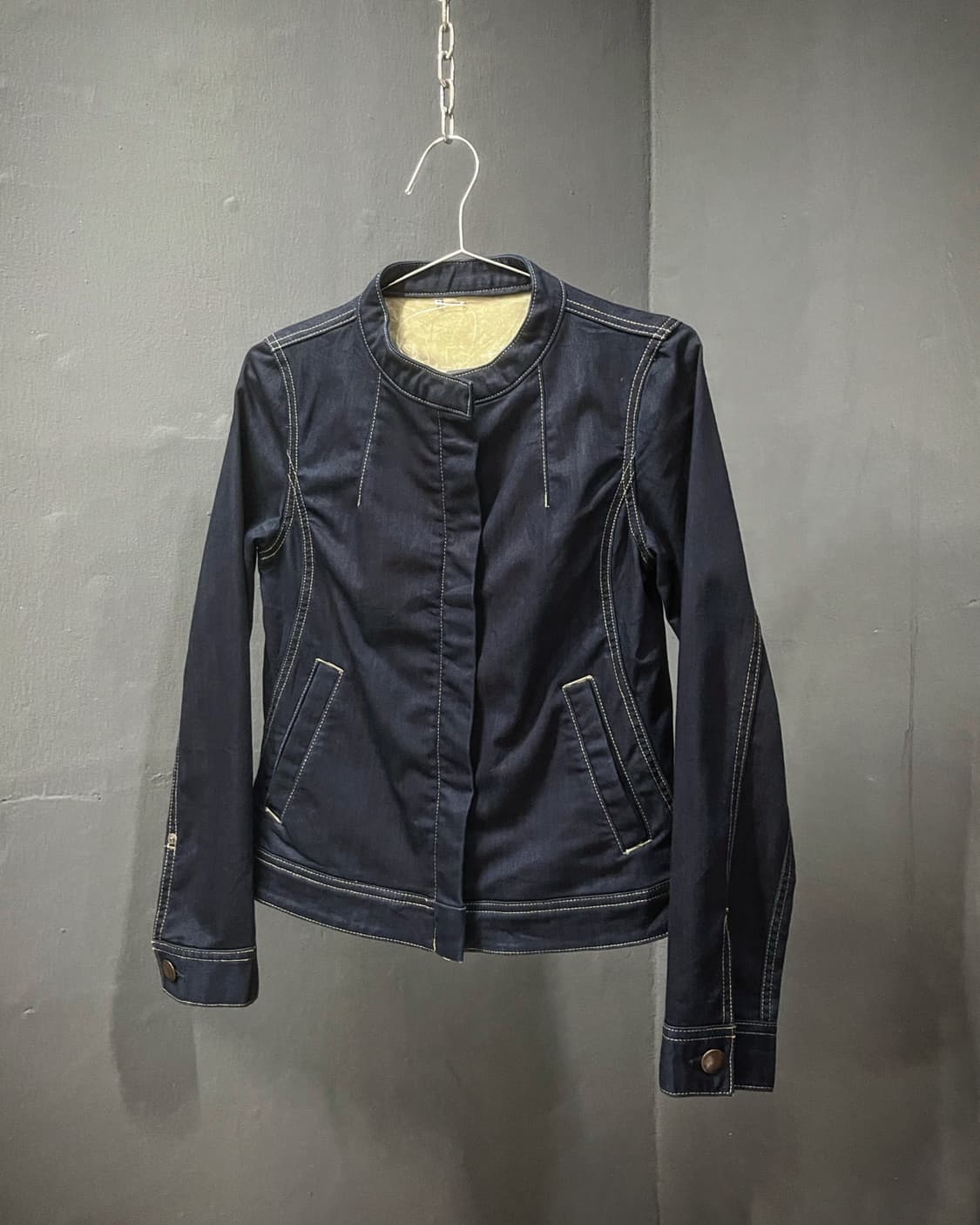 코튼x폴리 투웨이 스티치 디테일 라이더 타입 재킷 상품이미지1