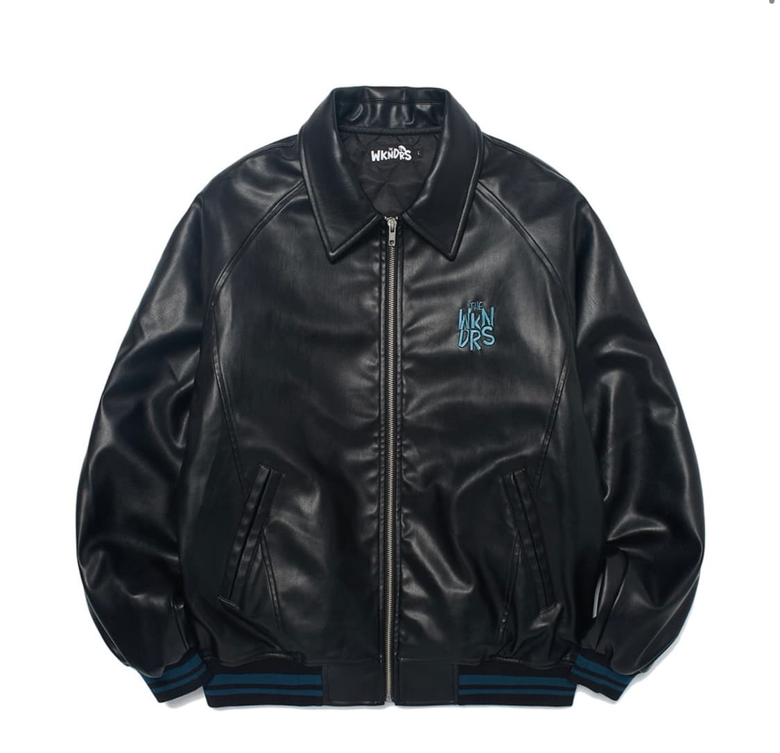 레더 위에 스머프? WKNDRS 스머프 그래픽 레더 자켓 M 상품이미지3