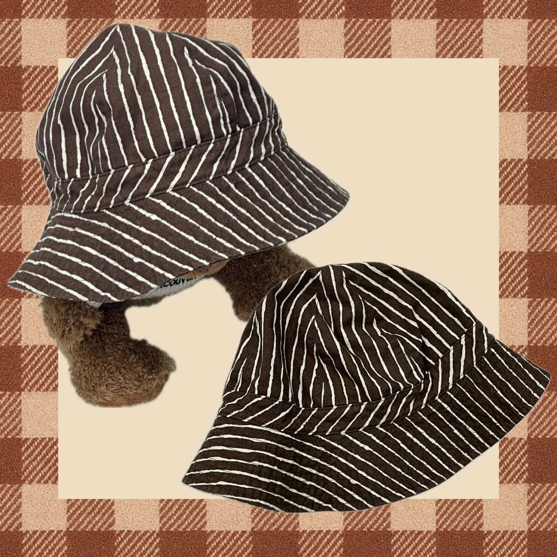 Jpn 스트라이프 브라운 벙거지 Y2K 버킷햇 빈티지모자 상품이미지1
