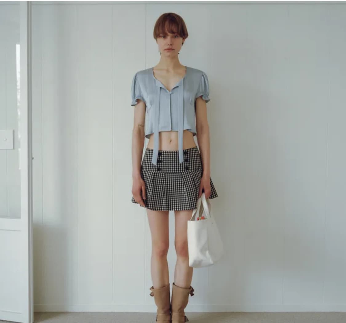 오버듀플레어 체크 플리츠 미니 스커트 블랙 상품이미지1