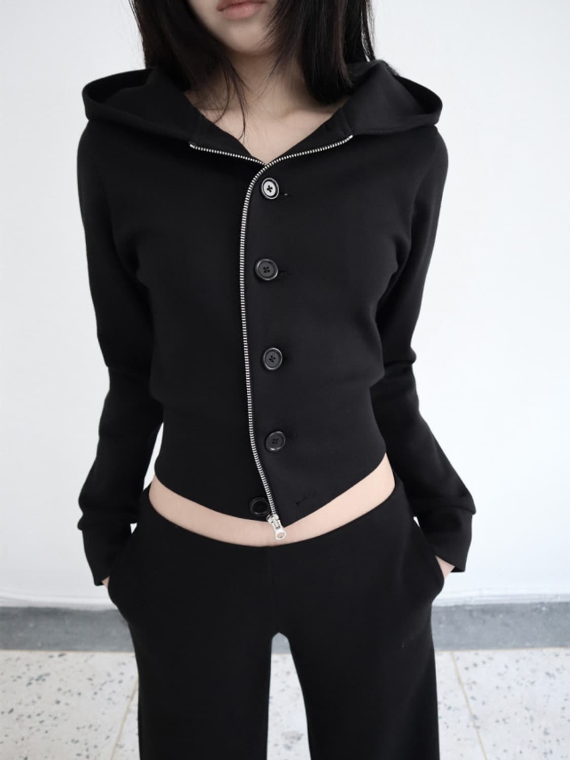 클라따 버튼 투웨이 집업 블랙 상품이미지1