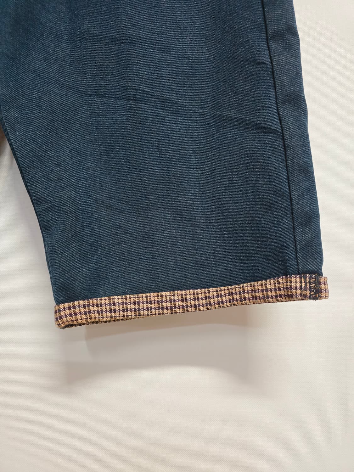 에비수 체크 배색 데님 반바지 상품이미지3