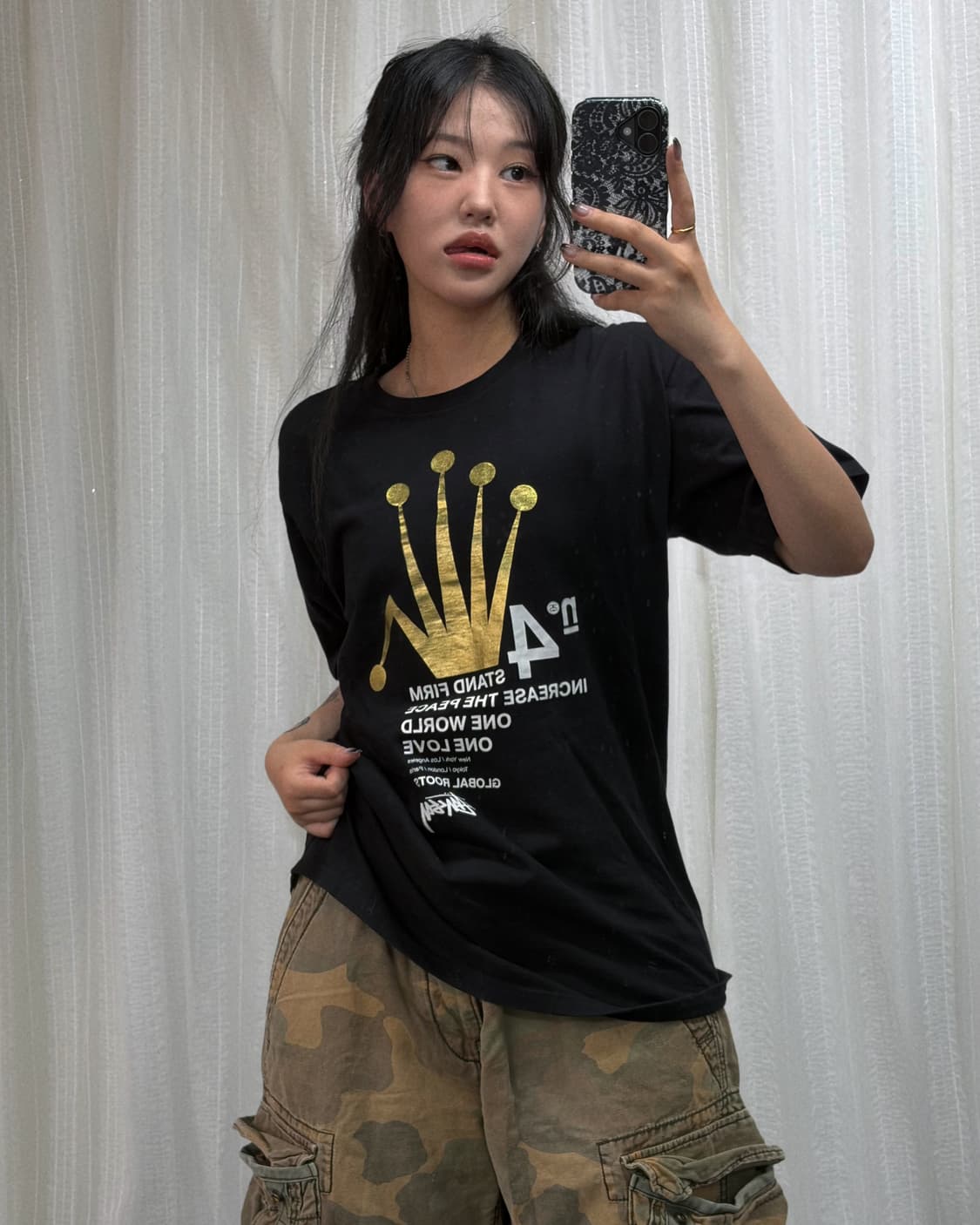 스투시 골드 크라운 레터링 티셔츠 상품이미지1