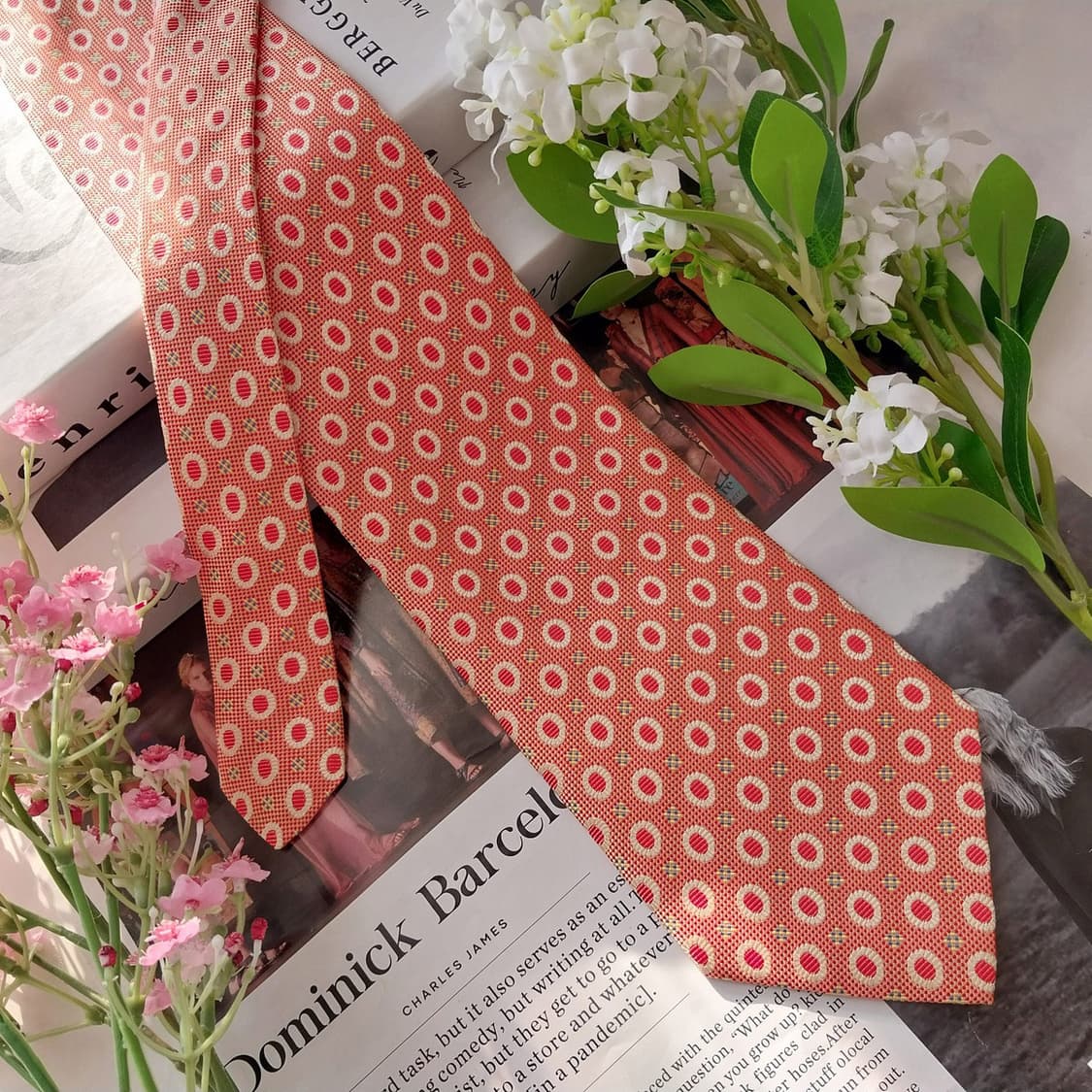 아쿠아스큐텀 실크 오렌지 패턴 넥타이 9.8cm A+등급 k1745 상품이미지2