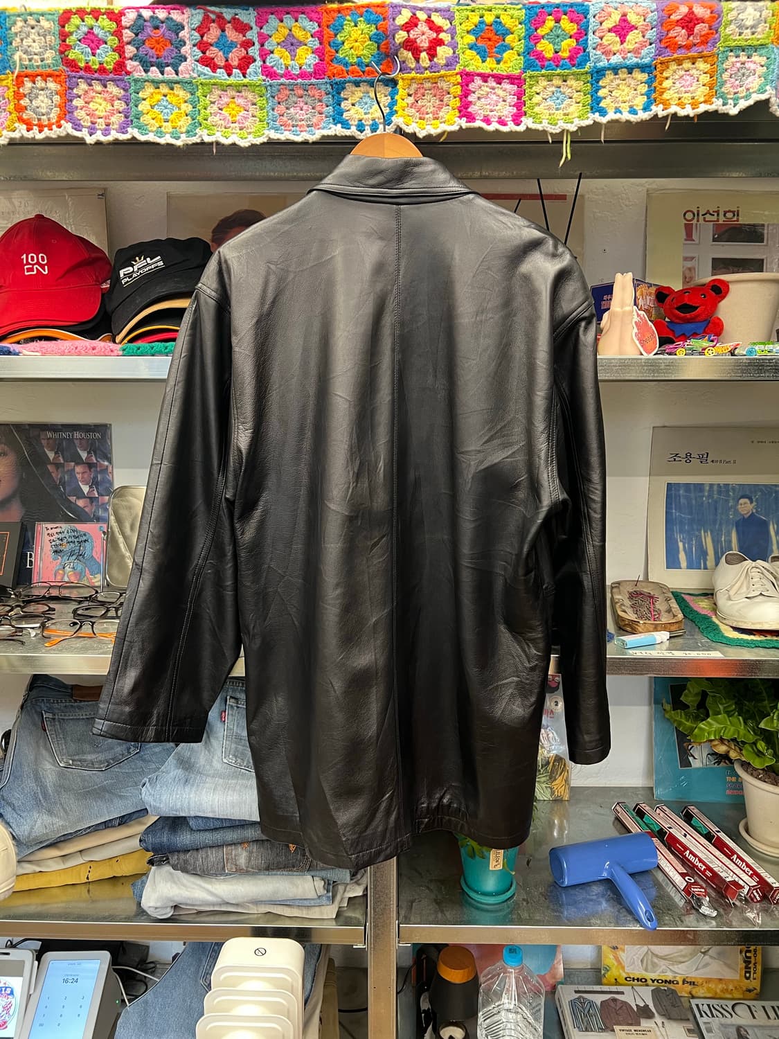 Deep Black Vintage Leather Long Coat  상품이미지2