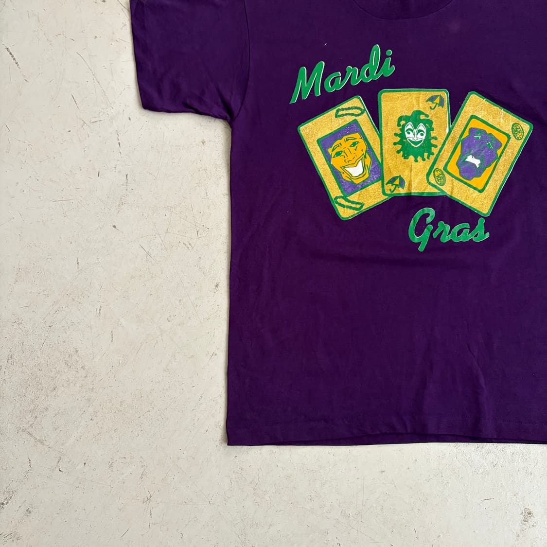 90s USA Mardi Gras 테마의 카드 빈티지 반팔티 L 상품이미지3