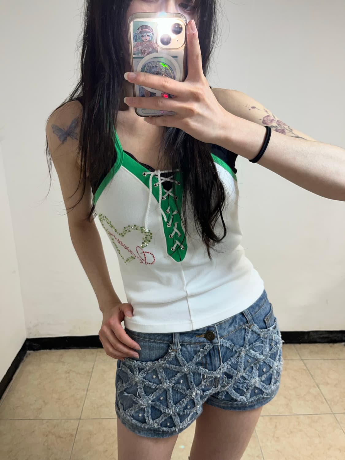 00‘s J2K 그린 래글런 레이스업 슬리브리스 상품이미지3