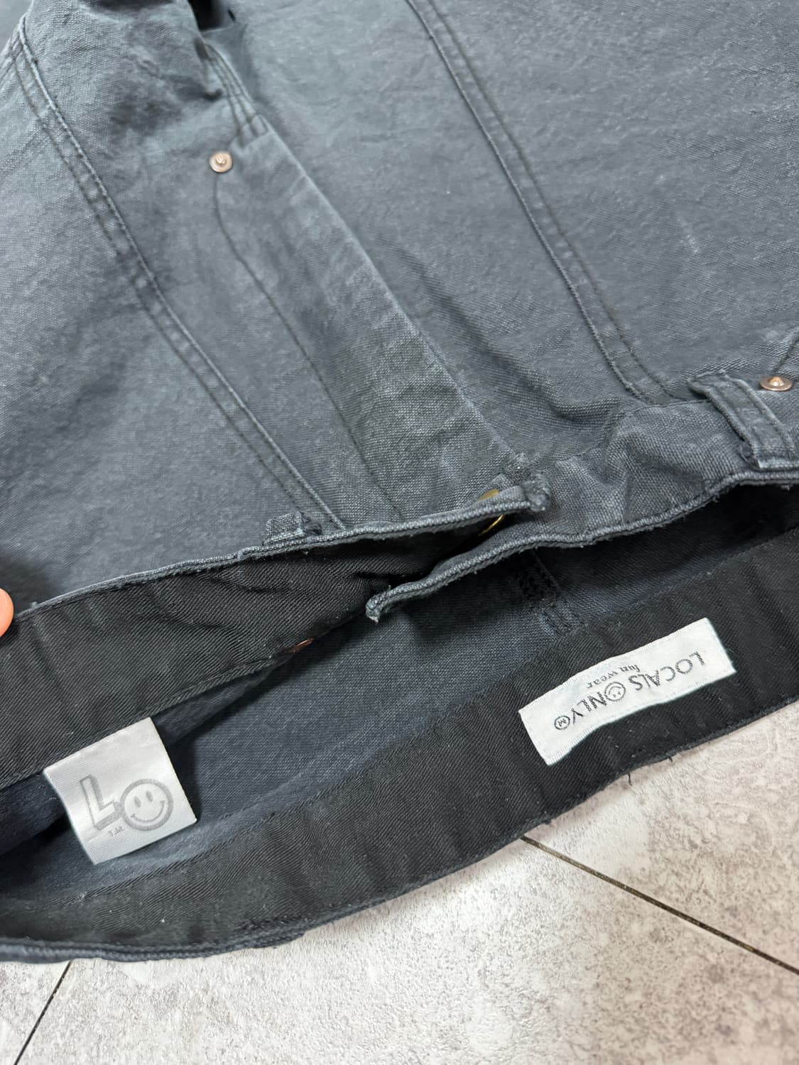 [M] 로컬스온리 덕 캔버스 더블니 팬츠 블랙 상품이미지5